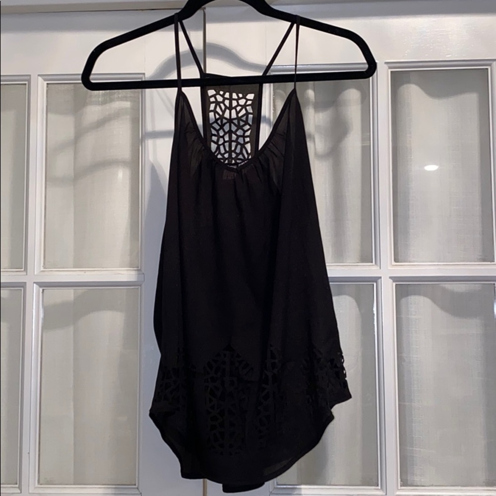 Black Tank Top with Geometric Cutouts
